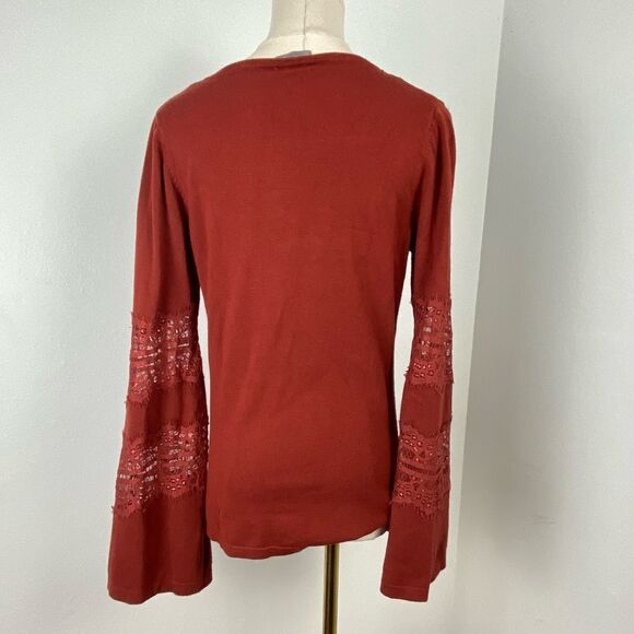 Retro Women’s M Rust Hippie Top Flare Long Sleeves Lace Fairy Gypsy Boho 70s - Picture 2 of 15
